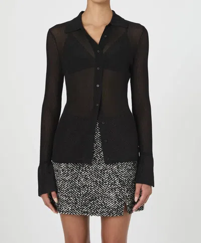 FRENCH CONNECTION LUREX MIX COLLARED TOP IN BLACK