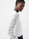 French Connection Luvy Embroidered Mesh Sleeve Jumper Winter White In White