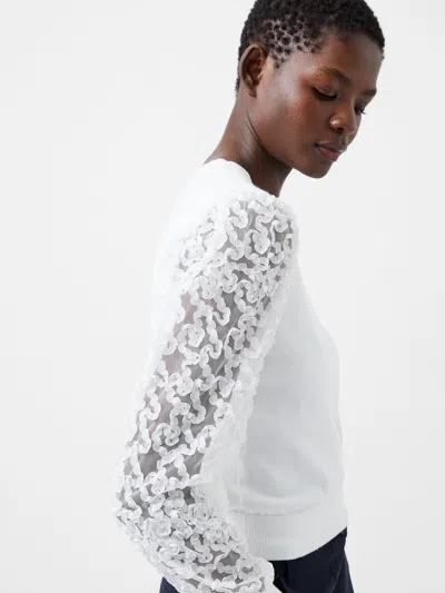 French Connection Luvy Embroidered Mesh Sleeve Jumper Winter White