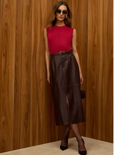 French Connection Madeline Faux Leather Midi Skirt In Cocoa Brown
