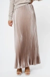 French Connection Marielle Pleated Metallic Satin Maxi Skirt In Neutral
