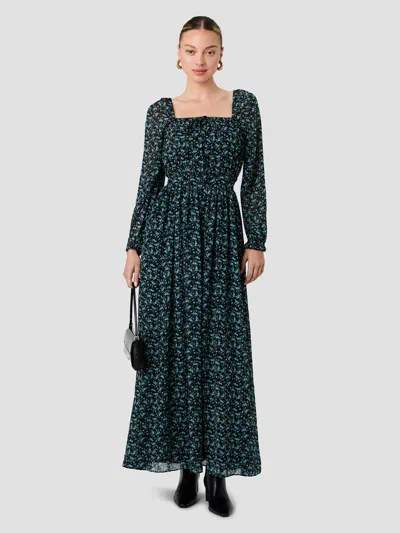 French Connection Marina Ditsy Lucia Fleur Maxi Dress In Black/deep Teal