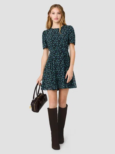 French Connection Marina Ditsy Lucia Fleur Mini Dress In Black/deep Teal