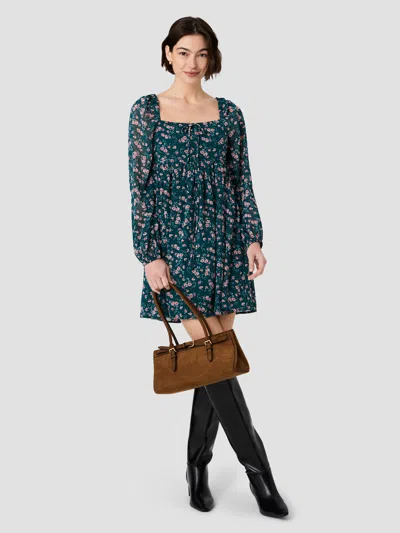 French Connection Marina Lucia Fleur Long Sleeve Mini Dress In Chestnut Brown