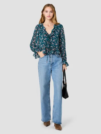 French Connection Marina Lucia Fleur Ruffle Long Sleeve Blouse In Deep Teal Multi