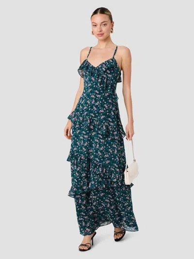 French Connection Marina Lucia Fleur Ruffle Maxi Dress In Deep Teal Multi