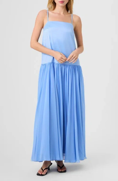 French Connection Marina Mixed Media Drop Waist Maxi Dress In Blue