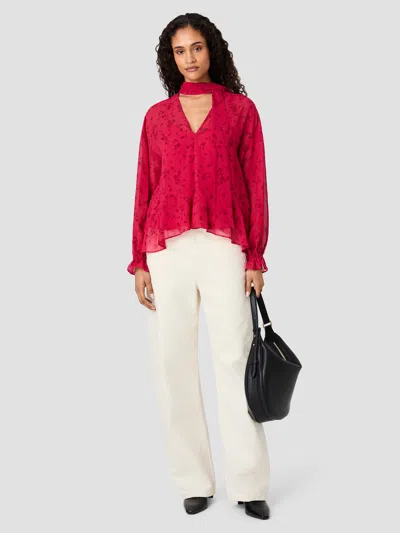 French Connection Marina Silky Chiffon Fleur Long Sleeve Ruffle Top In Rose Boudoir