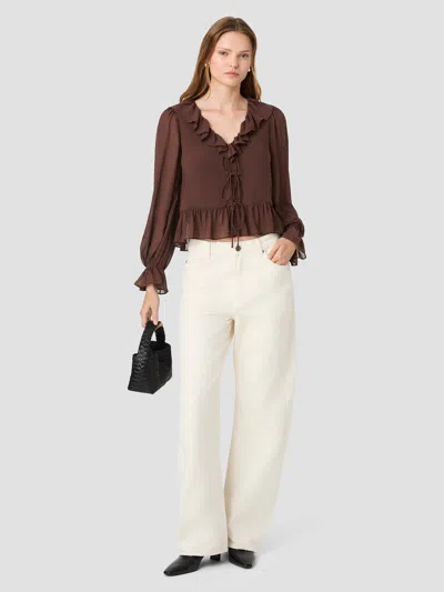 French Connection Marina Silky Chiffon Long Sleeve Tie Front Blouse In Cocoa Brown