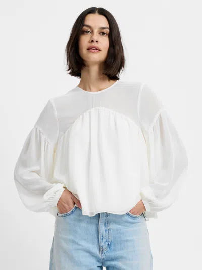 French Connection Marina Silky Curved Yoke Blouse In Multi