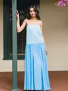 French Connection Marina Mixed Media Drop Waist Maxi Dress In Blue
