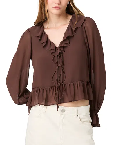 French Connection Marina Slky Chiffon Ruffle Top In Brown