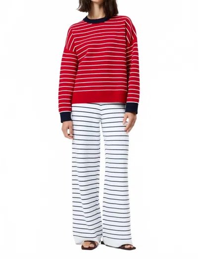 French Connection Marley Knit Striped Crew Neck Sweater In Crimson Red/ White