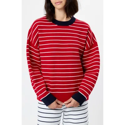 French Connection Marley Stripe Sweater In Crimson Red-white