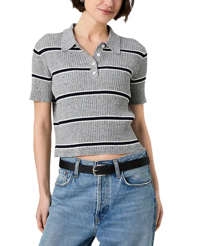 French Connection Mason Knit Varsity Stripe Polo Sweater In Gray