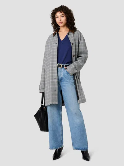 French Connection Matteo Plaid Suede Collar Coat In Gray