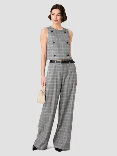 French Connection Matteo Plaid Wide Leg Trousers In Gray