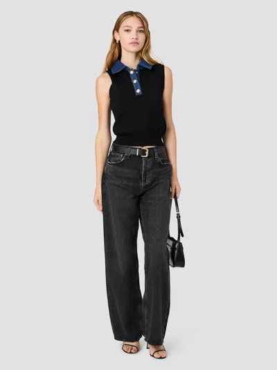 French Connection Maxime Knit Denim Collared Sweater Vest In Black