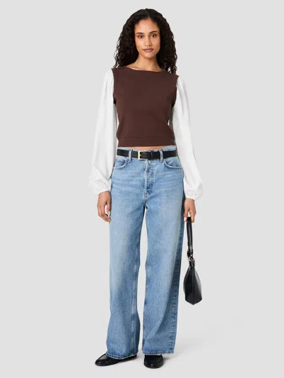 French Connection Maxime Knit Shirting Long Sleeve Top In Medium Grey Melange