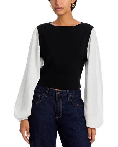 French Connection Maxime Mixed Media Top In Black