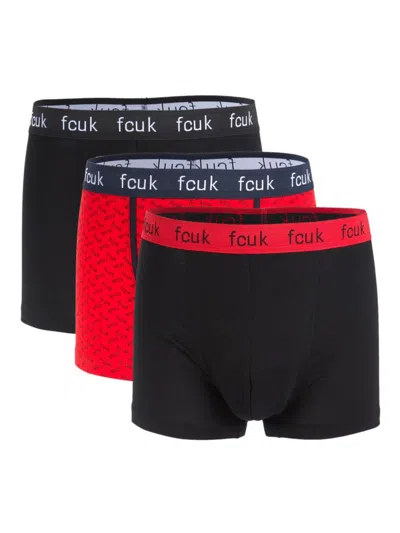 French Connection Men's 3-pack Logo Boxer Briefs In Black Red