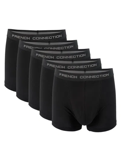 French Connection Men's 5-pack Logo Waist Boxer Briefs In Black