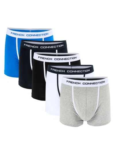 French Connection Men's 5-pack Logo Waist Boxer Briefs In Black Grey