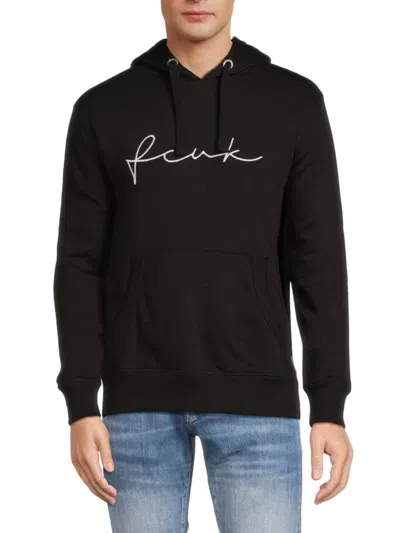 French Connection Men's Embroidered Trim Hoodie In Black
