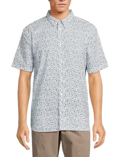 French Connection Men's Floral Short Sleeve Shirt In Blue