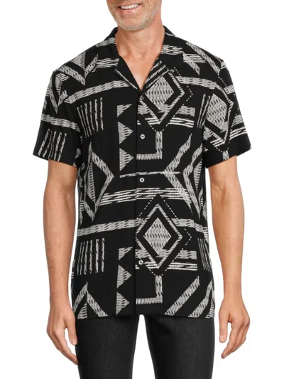 French Connection Men's Folk Graphic Camp Shirt In Black