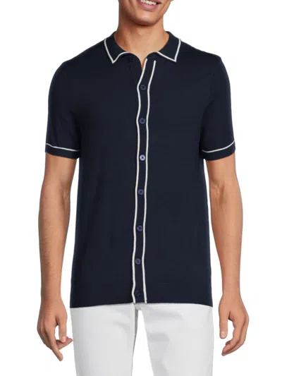 French Connection Men's Lux Tipped Button Front Polo In Marine