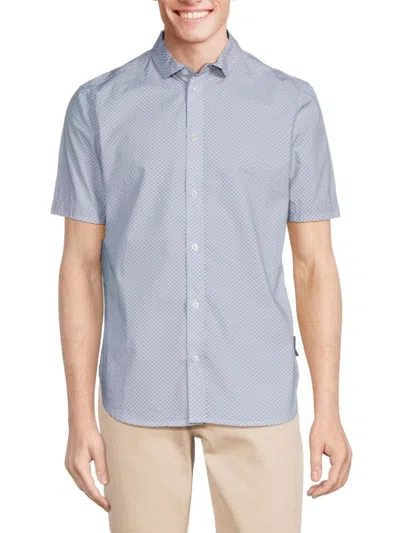 French Connection Men's Pattern Short Sleeve Shirt In Ditsy Blue