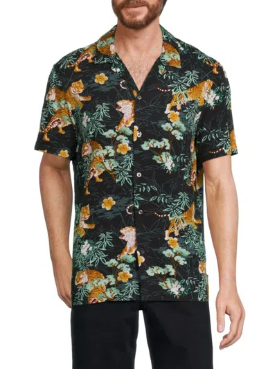 French Connection Men's Tiger Print Shirt In Black