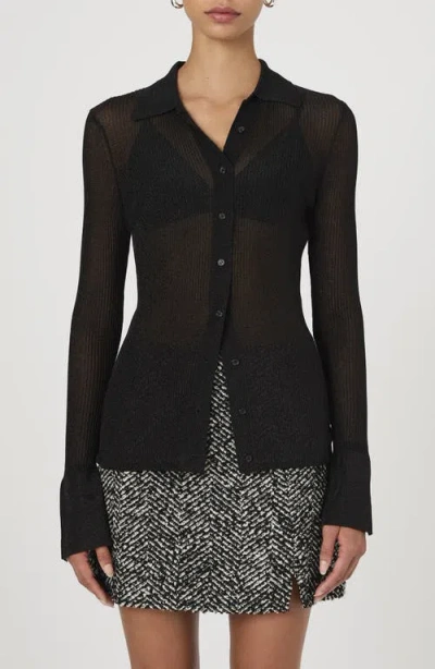 French Connection Lurex Mix Collared Top In Black