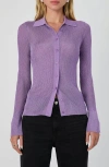 French Connection Metallic Collared Cardigan In Lavender
