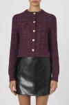 French Connection Metallic Cotton Blend Cardigan In Burgundy-gold