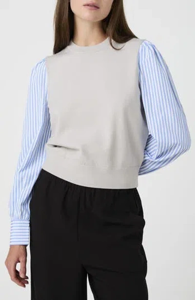 French Connection Mixed Media Crewneck Sweater In Gray