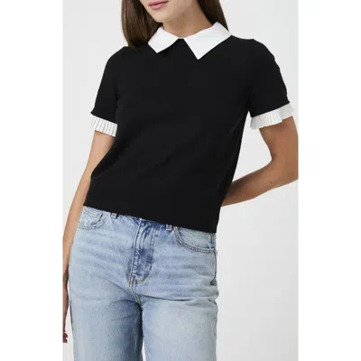 French Connection Mixed Media Short Sleeve Sweater In Black/ White
