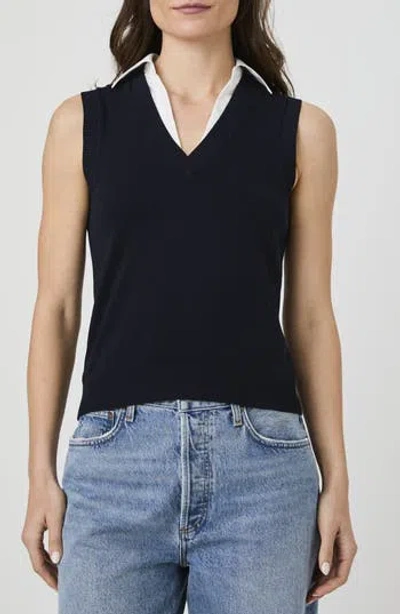 French Connection Mixed Media Sweater Vest In Black