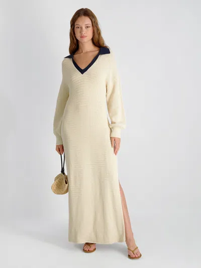 French Connection Mozart Contrast Texture Knit Maxi Dress In Ecru In Neutral