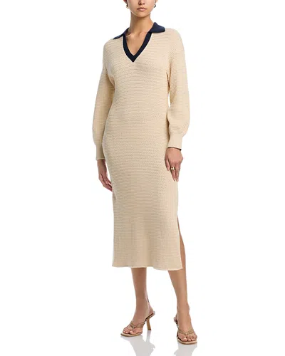 French Connection Mozart Contrast Collar Long Sleeve Midi Sweater Dress In Neutral