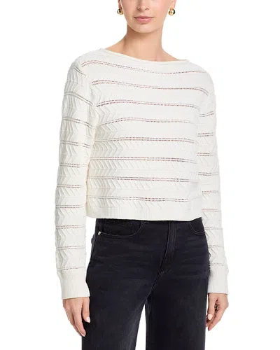 French Connection Mozart Crochet Striped Boat Neck Pullover Sweater In White