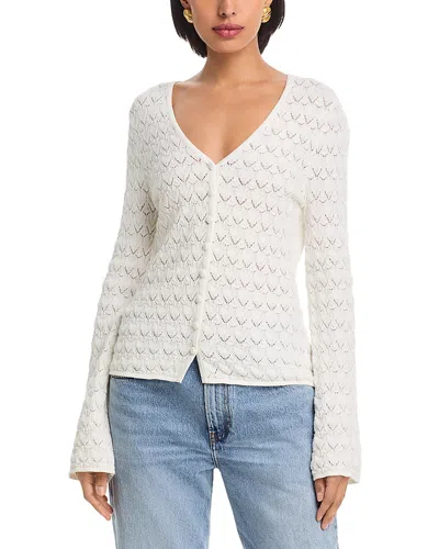 French Connection Mozart Heartleaf Crochet Knit Long Sleeve Flare Top In White