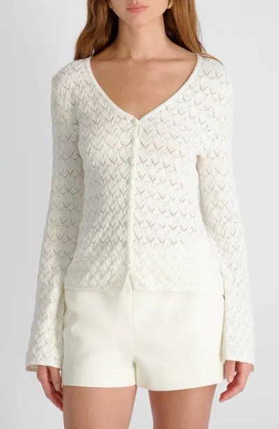 French Connection Mozart Heartleaf Crochet Knit Long Sleeve Flare Top In White