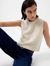 French Connection Mozart Knit Crew Neck Sleeveless Vest Light Oatmeal Mel In Brown