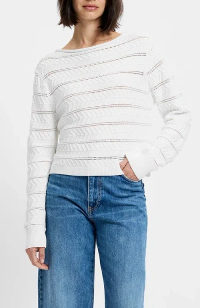 French Connection Mozart Open Stitch Stripe Cotton Sweater In White
