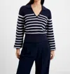 French Connection Mozart Relaxed Jumper In Duchess Blue/white In Black