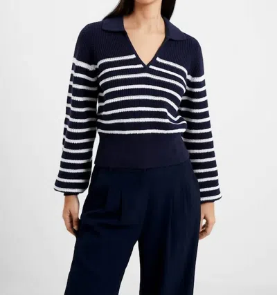 French Connection Mozart Relaxed Jumper In Duchess Blue/white In Black