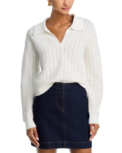 French Connection Mozart Scallop Stitch Polo Sweater In 10-summer White