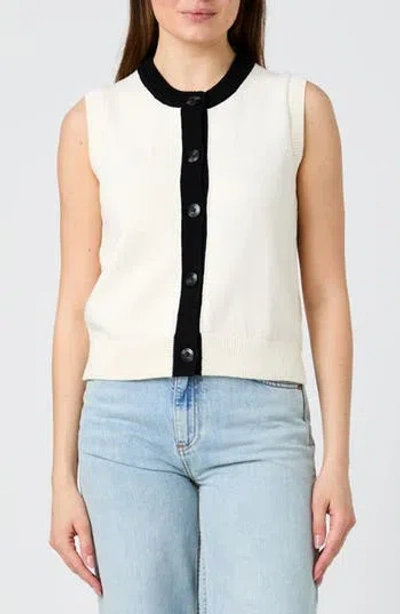 French Connection Mozart Sleeveless Cotton Sweater Vest In Cream/ Black